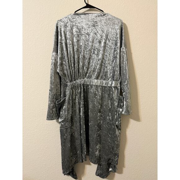 Vtg Spoon Brand Cardigan Women M Silver Velvet Open Front Waterfall Duster Pockt - Picture 5 of 8